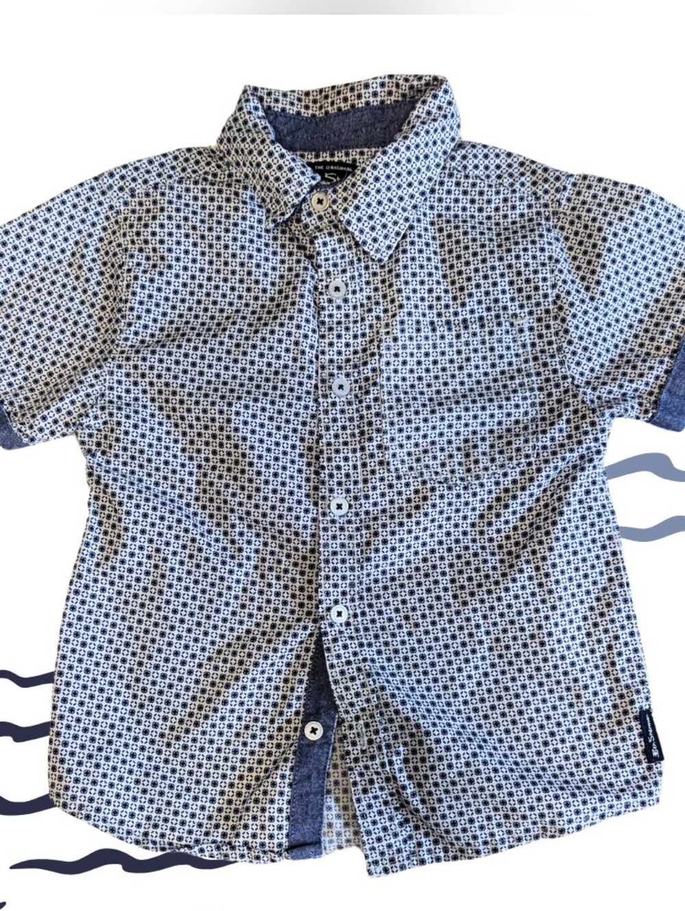 Boys Ben Sherman Short Sleeve Button-Up Shirt in Navy Geo Print
